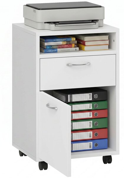 HOMCOM Cassettiera Documenti da Ufficio con 2 Cassetti e 4 Ruote, Maniglie Metallo, Organizzazione Ottimale, 40x35x60 cm, Bianco | Aosom Italy