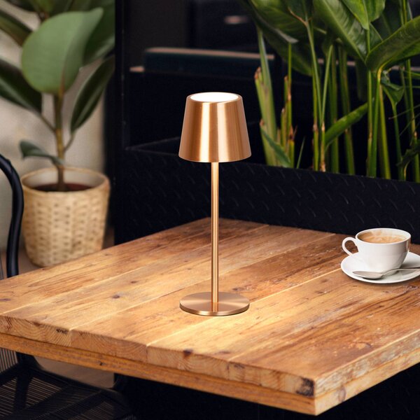 FH Lighting Lampada LED da tavolo a batteria Roxi, color rame, metallo, IP54, dimmerabile, Rame, Soggiorno / Sala da pranzo, Metallo, Moderno