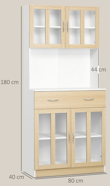 HOMCOM Credenza Cucina Armadio da 180cm con Ante in Vetro, Credenza Alta con Struttura in Legno, Cassetti e Armadietti, Bianco|Aosom