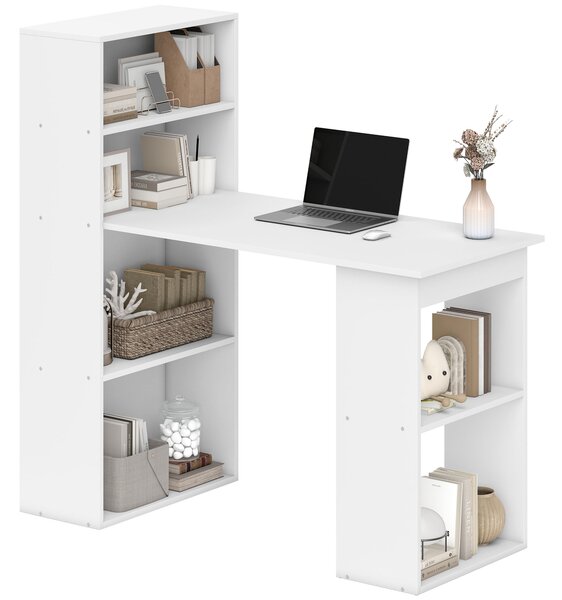 HOMCOM Scrivania Computer con Libreria Porta PC Salvaspazio, Tavolo da Pranzo per Ufficio e Studio, 120x55x120 cm, Bianco|Aosom