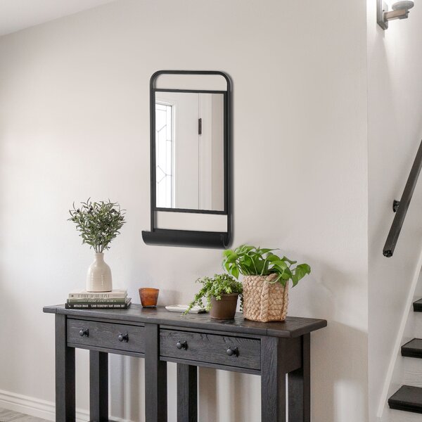 HOMCOM Specchio da Parete con Mensola Inferiore e Struttura in Metallo, 36.2x12x71.7cm, Nero|Aosom