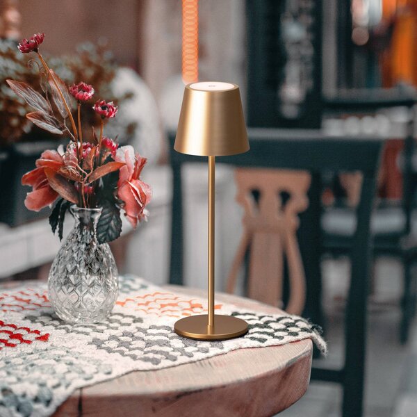 FH Lighting Lampada da tavolo LED a batteria Viletto, marrone caffè, IP54 dimmerabile, Marrone / Ruggine, Metallo, Moderno