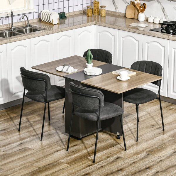 HOMCOM Tavolo Pieghevole Rettangolare da Pranzo in Truciolato con 2 Cassetti, un Armadietto e 6 Ruote, max. 6 Persone, 140x76x74cm, Color Legno|Aosom