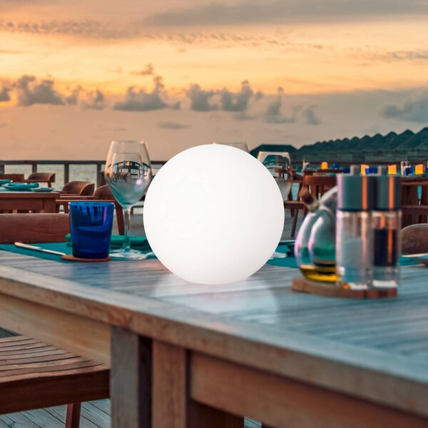 FH Lighting Lampada LED solare da esterno Dabus, Ø 30 cm, sfera, bianco, acrilico dimmerabile, Bianco / Opale, Soggiorno / Sala da pranzo, Plastica