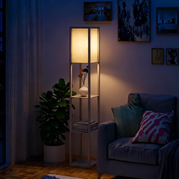 HOMCOM Lampada da Terra con 3 Mensole Integrate, Attacco E27 Potenza 40W, Arredamento Moderno in MDF, 26x26x160cm, Rovere|Aosom