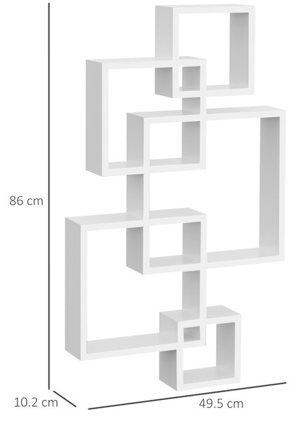 HOMCOM Libreria Moderna Sospesa con 5 Cubi Intrecciati in Legno, 49.5x10.2x86cm, Bianco|Aosom