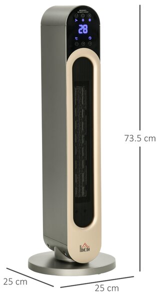 HOMCOM Stufetta Elettrica a 3 Modalità di Riscaldamento Regolabile con Telecomando, Φ25x73.5 cm, Argento