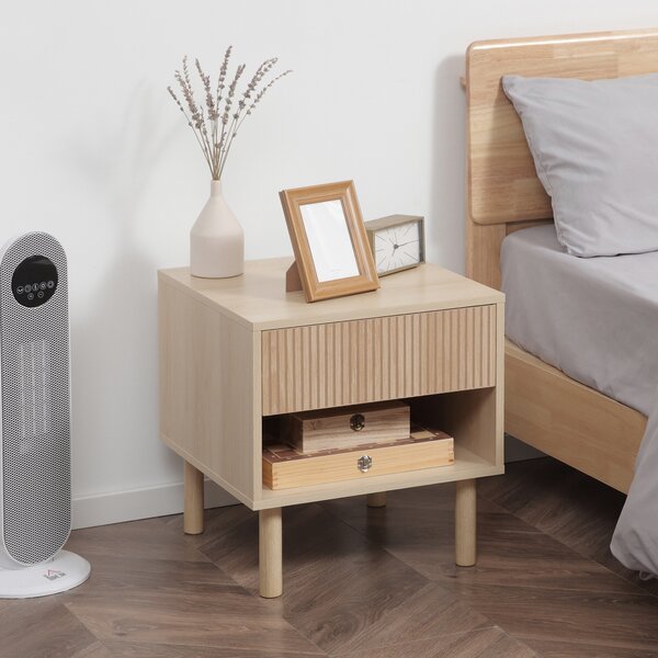 HOMCOM Comodino Moderno con Cassetto e Ripiano Aperto in Truciolato, 47x47x50 cm, Color Legno|Aosom