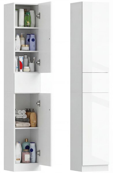 Kleankin Colonna Bagno con Cassetto e 2 Armadietti Bianco Lucido, 30x28x170cm|Aosom
