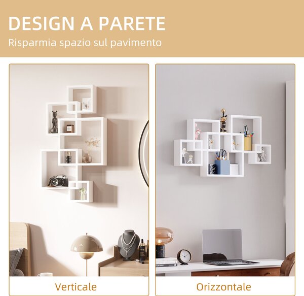 HOMCOM Libreria Moderna Sospesa con 5 Cubi Intrecciati in Legno, 49.5x10.2x86cm, Bianco|Aosom