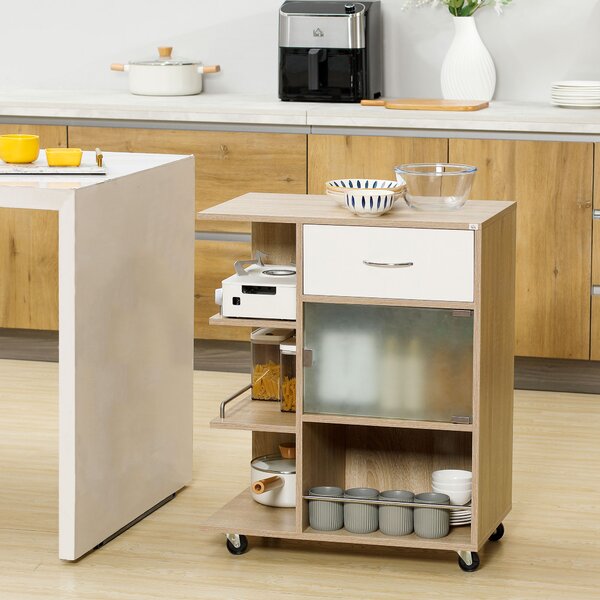HOMCOM Carrello da Cucina Portavivande con Cassetto, Ripiani e Armadietto in Legno, Acciaio e Vetro, 65x39x80cm|Aosom