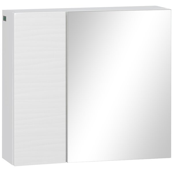 Kleankin Armadio a Specchio da Bagno in Truciolato e Vetro con 4 Ripiani Regolabili e Design a Parete, 48x15x45 cm, Bianco|Aosom