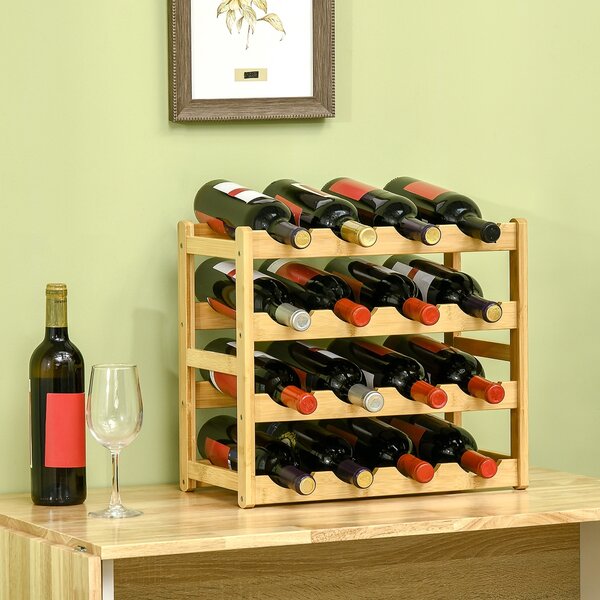 HOMCOM Scaffale Portabottiglie Vino a 4 Livelli per 16 Bottiglie in Legno di Bambù, 43x23.5x38cm|Aosom