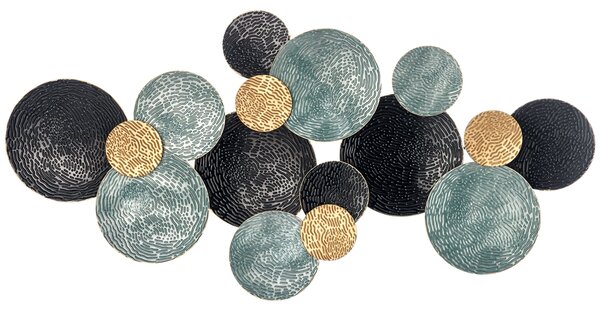 HOMCOM Decorazione Murale in Metallo 3D, Wall Art a Cerchi 133x66cm, Blu, Nero e Oro|Aosom