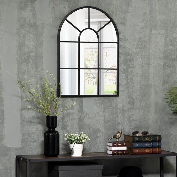 HOMCOM Specchio Moderno a Parete e a forma di Arco 70x50 cm per Camera da Letto e Soggiorno, in Metallo Nero e Vetro|Aosom