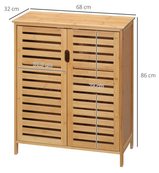 Kleankin Mobile Bagno Moderno a 2 Ante con 2 Ripiani Ventilati in Bambù, 68x32x86 cm, color Legno|Aosom