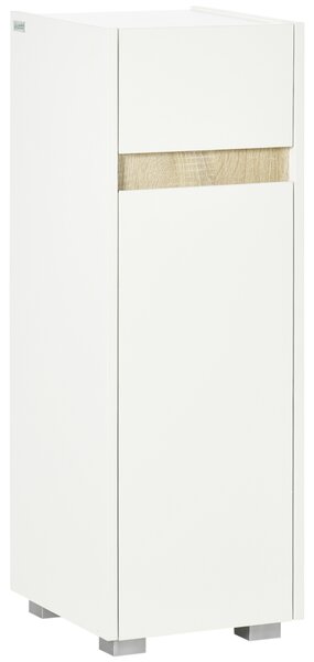 Kleankin Mobiletto Bagno Salvaspazio con Cassetto, Anta e Ripiano Interno Regolabile, in Legno, 30x33x88cm, Bianco | Aosom
