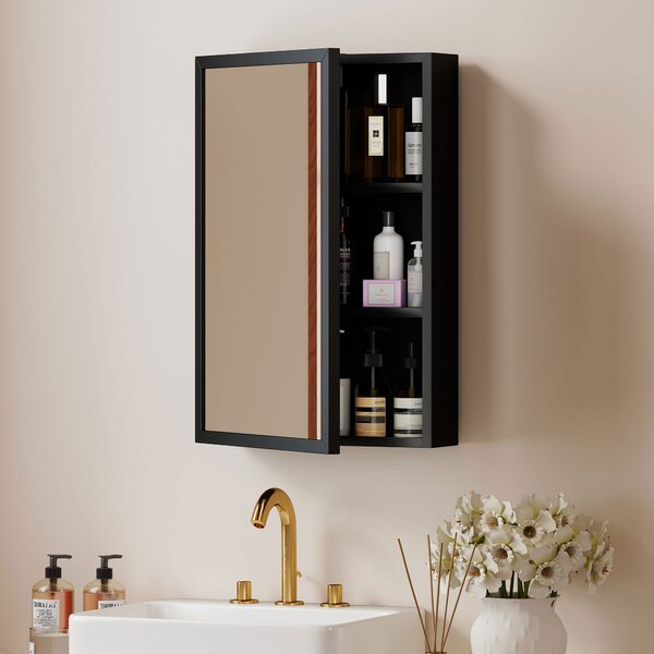 Kleankin Specchiera Bagno in Acciaio con Armadietto a 3 Ripiani e Chiusura Ammortizzata, 40x12x60cm, Nero|Aosom