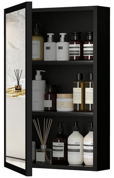 Kleankin Specchiera Bagno in Acciaio con Armadietto a 3 Ripiani e Chiusura Ammortizzata, 40x12x60cm, Nero|Aosom