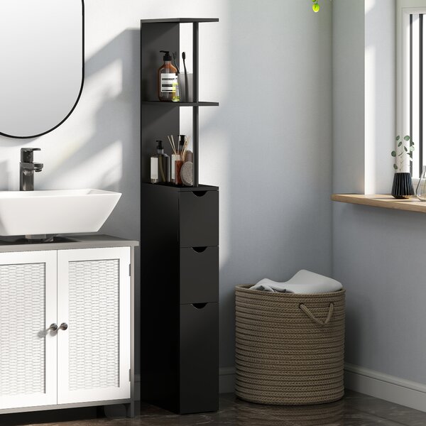 HOMCOM Mobile Colonna Salvaspazio in Legno con Ripiani, Armadietto e Cassetti, Nero, 15x33x136cm|Aosom