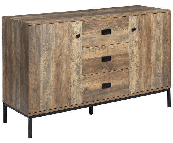 HOMCOM Credenza Moderna con 2 Armadietti a 2 Ante con Ripiani regolabili e 3 Cassetti, Mobile dall'aspetto retrò in truciolato, Marrone|Aosom Italy
