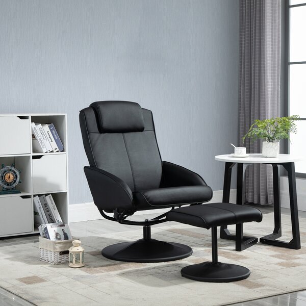 HOMCOM Poltrona Relax Reclinabile con Pouf Poggiapiedi Abbinato e Rivestimento in Similpelle, Nero|Aosom