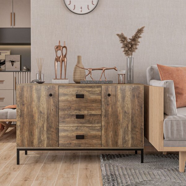 HOMCOM Credenza Moderna con 2 Armadietti a 2 Ante con Ripiani regolabili e 3 Cassetti, Mobile dall'aspetto retrò in truciolato, Marrone|Aosom Italy