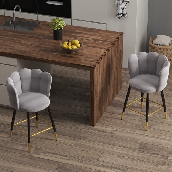 HOMCOM Set da 2 Sgabelli da cucina e da Bar Vellutati con Poggiapiedi e Base in acciaio, 59x52x90cm, Grigio| Aosom Italy