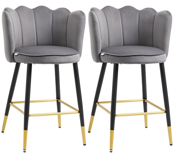 HOMCOM Set da 2 Sgabelli da cucina e da Bar Vellutati con Poggiapiedi e Base in acciaio, 59x52x90cm, Grigio| Aosom Italy