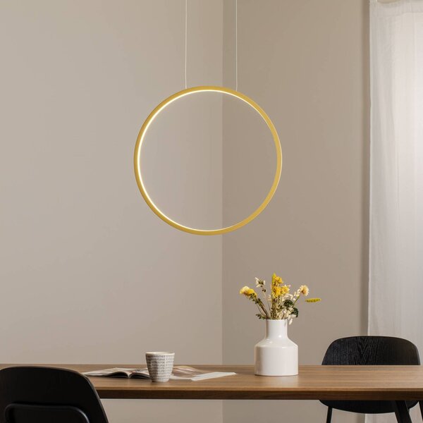 Lampada LED a sospensione Saturno verticale, oro, Ø 50 cm, metallo Milagro Lighting, Ottone / Oro, Soggiorno / Sala da pranzo, Alluminio, Moderno
