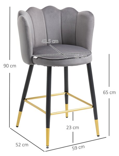 HOMCOM Set da 2 Sgabelli da cucina e da Bar Vellutati con Poggiapiedi e Base in acciaio, 59x52x90cm, Grigio| Aosom Italy
