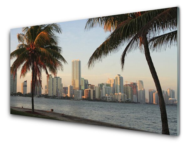 Quadro su vetro Palme Città tropicale Mare 100x50 cm