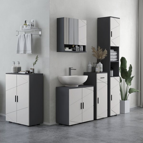 Kleankin Mobiletto Bagno 2 Ante in Legno con 3 Ripiani e Chiusura Ammortizzata, 60x30x82cm, Grigio|Aosom