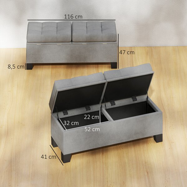 HOMCOM Cassapanca Contenitore in Tessuto con Imbottitura Trapuntata e Cerniera, per Fondoletto e ingresso, 116x41x47cm, Grigio|Aosom Italy