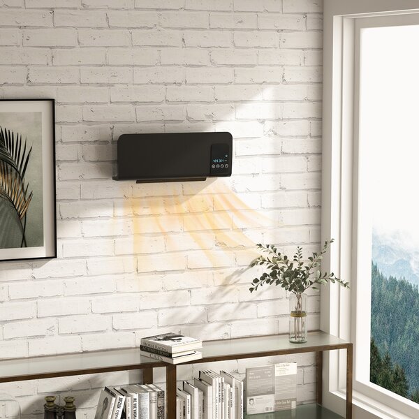 HOMCOM Termoventilatore da Parete Oscillante con Telecomando, Timer 12h e 2 Modalità, Nero