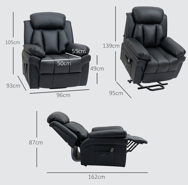 HOMCOM Poltrona Reclinabile Alzapersona Elettrica con Imbottitura Spessa e Telecomando, 96x93x105 cm, Nero | Aosom Italy