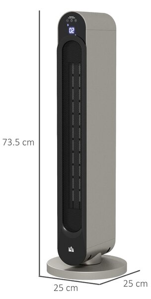 HOMCOM Stufa Elettrica Oscillante a 3 Modalità, Temperatura Regolabile e Telecomando, Ø25x73.5 cm, Argento|Aosom