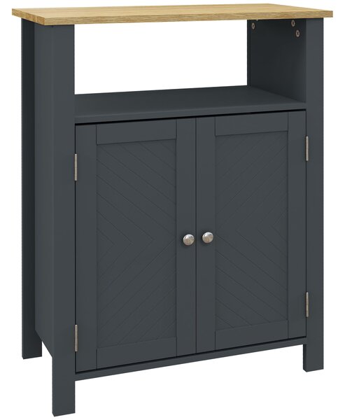 Kleankin Mobiletto Bagno Sottolavabo, Armadietto da Bagno, 3 Ripiani, Ripiano Interno Regolabile, 2 Ante, Grigio, 60x30x80.5cm | Aosom