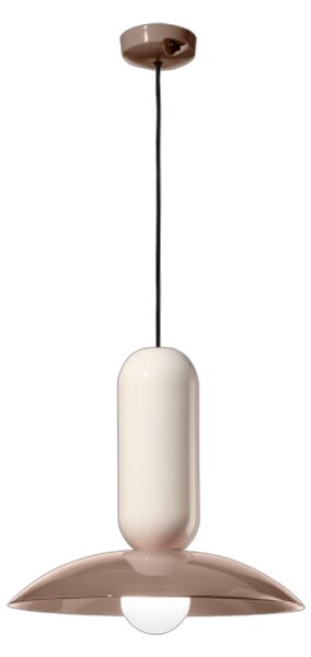 Lampadario Vintage Decò Pau Ceramica Crena E Moka 1 Luce E27