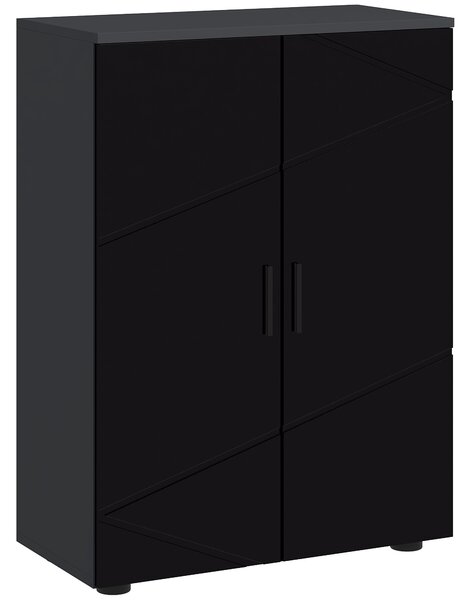 Kleankin Mobiletto Bagno 2 Ante con rivestimento di protezione dall'acqua, Armadietto con 3 ripiani e Chiusura Ammortizzata, Legno, Nero|Aosom Italy