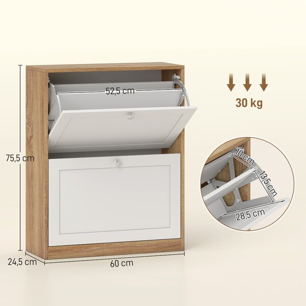 HOMCOM Armadio scarpiera slim con 3 Ripiani Regolabili a 2 Livelli per 12 Paia, in Truciolato e MDF, 60x24.5x75.5 cm| Aosom Italy