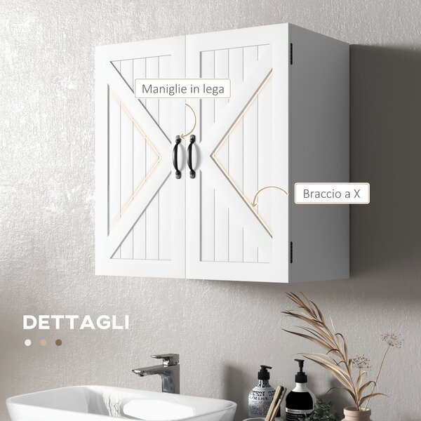 Kleankin Armadietto Pensile Bagno in Legno Stile Country con Ripiano Regolabile, 60x30x60cm, Bianco|Aosom