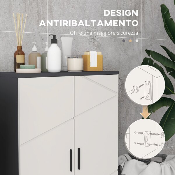 Kleankin Mobiletto Bagno 2 Ante in Legno con 3 Ripiani e Chiusura Ammortizzata, 60x30x82cm, Grigio|Aosom
