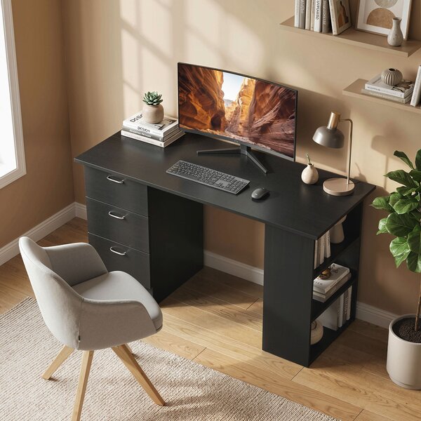 HOMCOM Scrivania Moderna PC con 3 Ripiani e 3 Cassetti per Camera e Ufficio, in Legno MDF, 120x49x72 cm, Nera | Aosom Italy