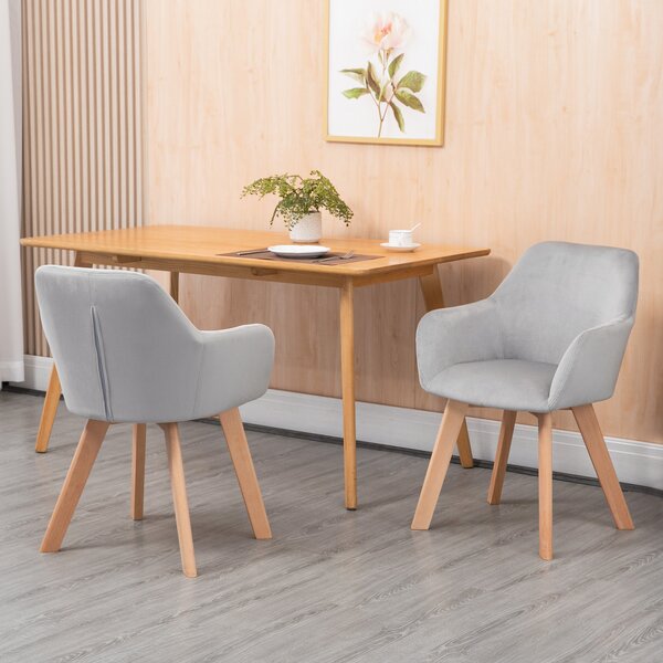 HOMCOM Set 2 Sedie per Soggiorno Imbottite in Velluto con Braccioli e Gambe in Legno, Sedie Sala da Pranzo, 54x57x80cm, Grigio | Aosom Italy