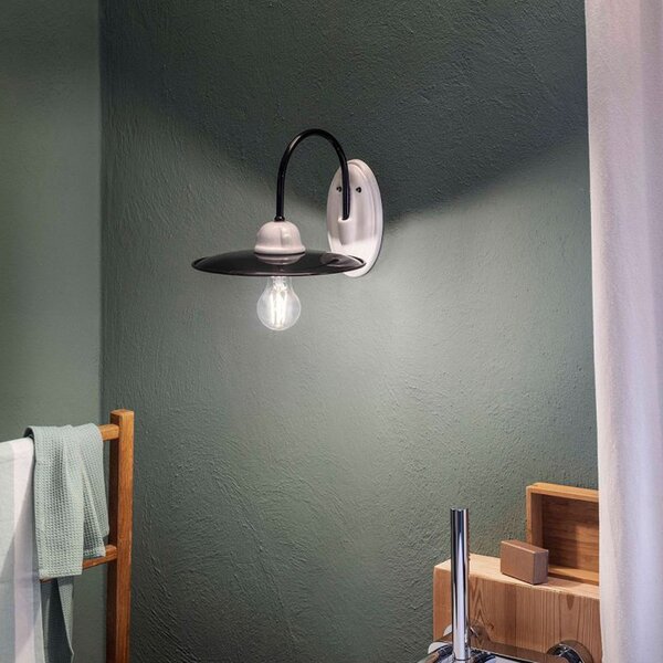 Applique Industrial Potenza Ferro E Ceramica Nero E Decorata Lucida 1 Luce E27
