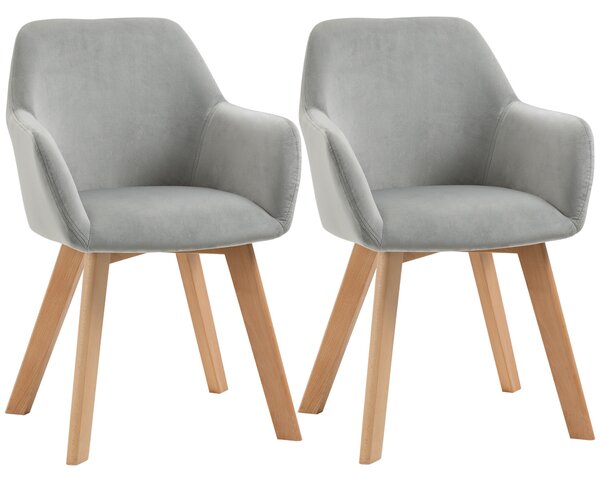HOMCOM Set 2 Sedie per Soggiorno Imbottite in Velluto con Braccioli e Gambe in Legno, Sedie Sala da Pranzo, 54x57x80cm, Grigio | Aosom Italy