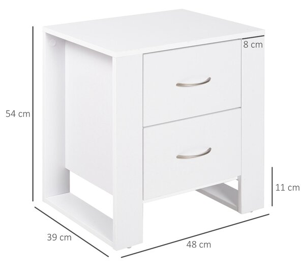 HOMCOM Comodino Moderno in Legno con 2 Cassetti per Camera da Letto, 48x39x54cm, Bianco|Aosom