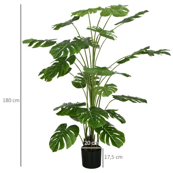 HOMCOM Pianta Artificiale Monstera Alta 180cm per Decorazione Interna ed Esterna con Vaso Incluso per Casa e Giardino Verde Naturale|Aosom