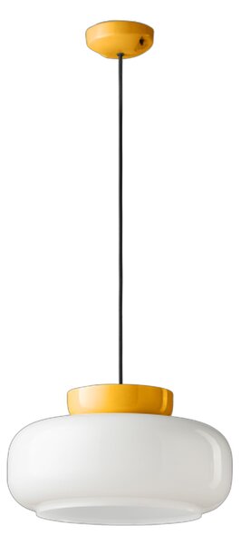Sospensione Vintage Decò Maracana Vetro-Ceramica Bianco-Giallo 1 Luce E27
